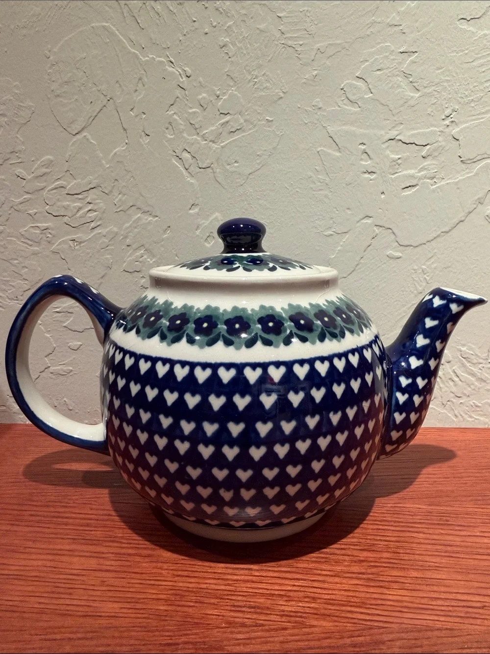 BOLESLAWIEC Polish Pottery Teapot Heart to Heart Cobalt Ceramic 4c Handcrafted